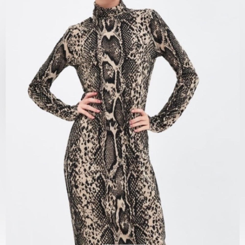 Zara turtleneck midi dress in snakeskin print.